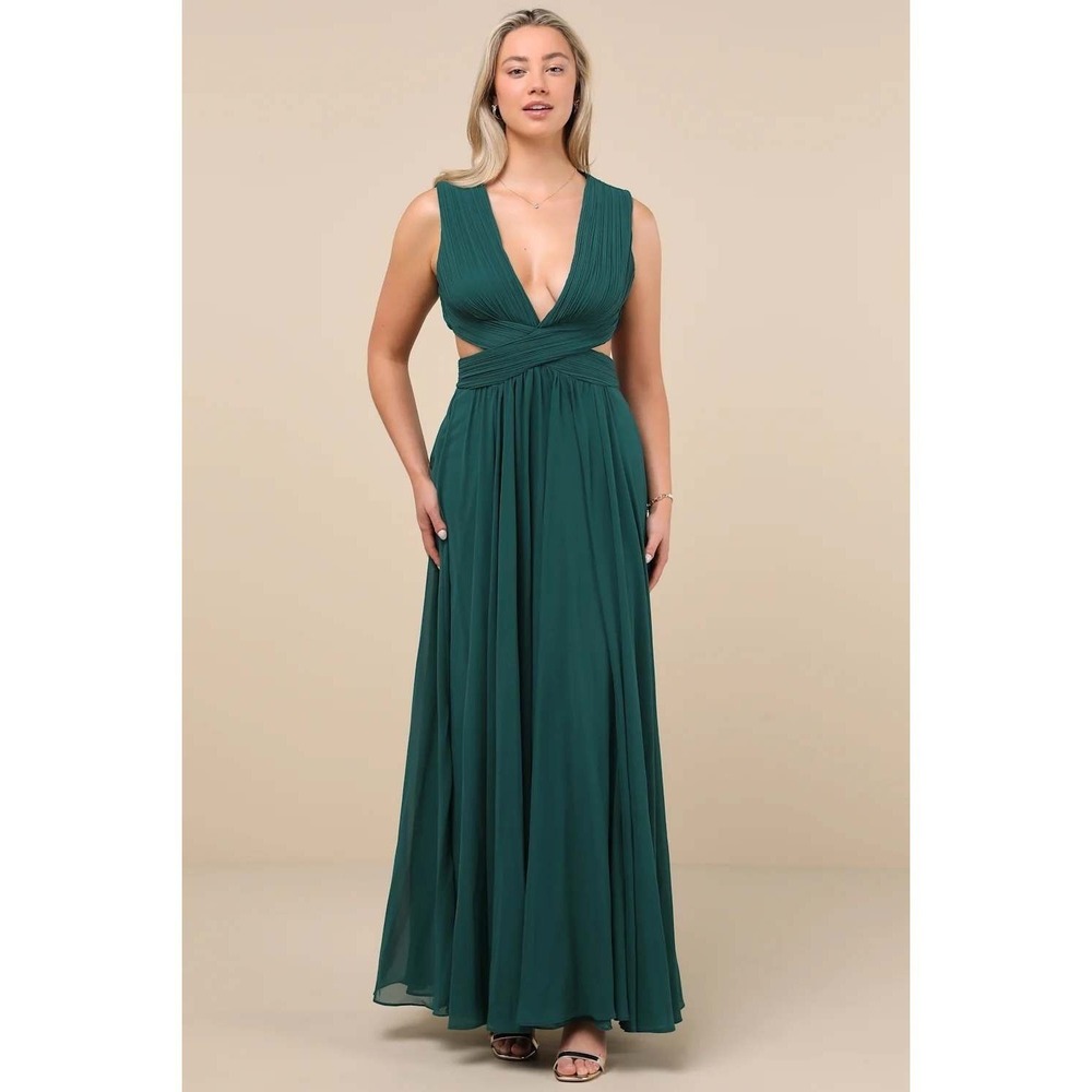 Lulus Vivid Imagination Emerald Green Cutout Maxi Dress Size Medium - Picture 6 of 11
